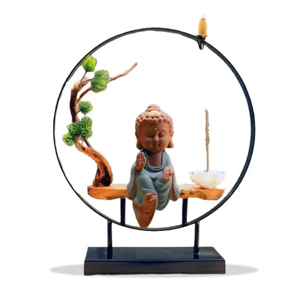 Brûleur d’Encens Bouddha Zen avec Support Circulaire
