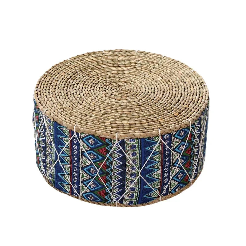 Coussin de Méditation Ethnique en Paille Naturelle – 30 × 20 cm