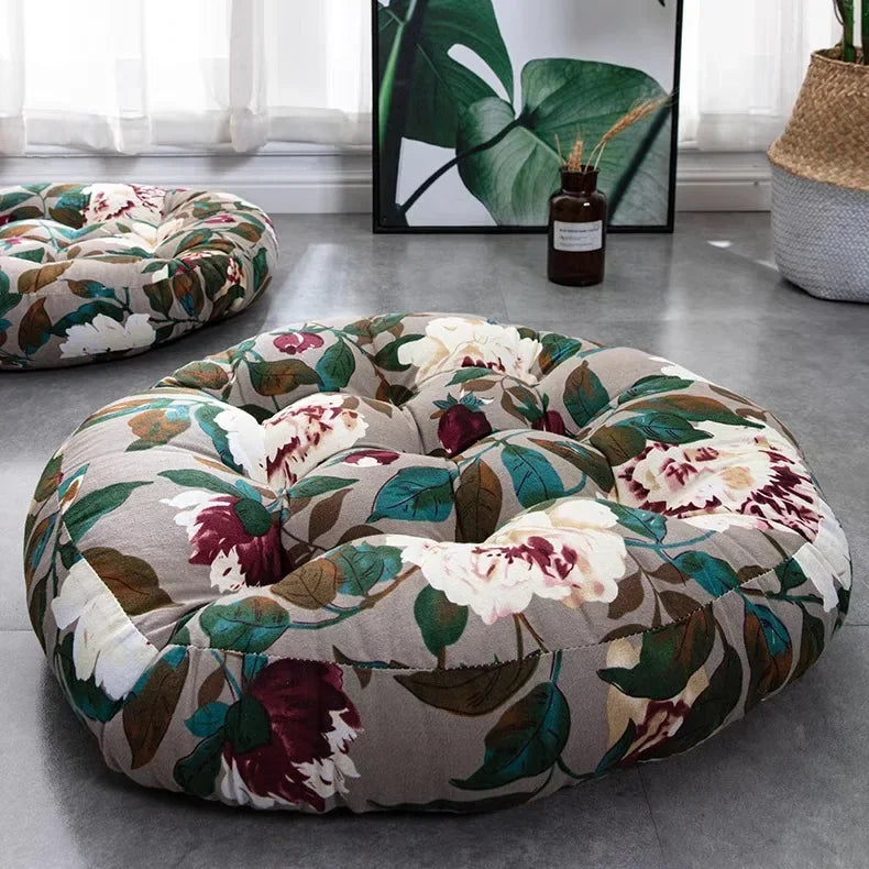 — Coussin de Sol Japonais Rond Épais 50 cm | Confort Zen en Coton & Lin