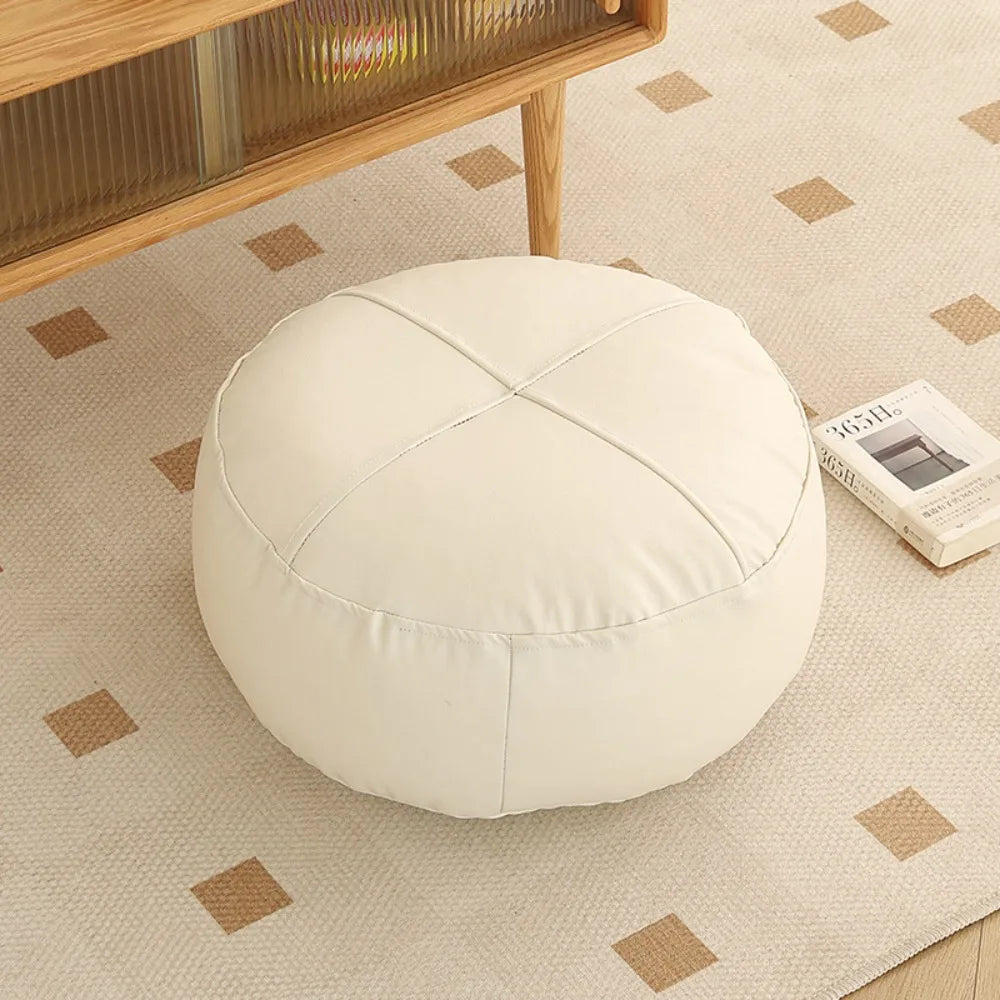 Coussin de Sol Rond Japonais en Cuir PU & Particules EPS – 40 × 15 cm