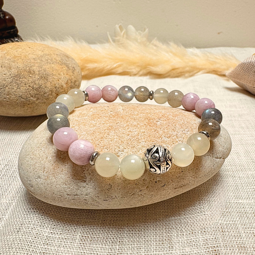 Bracelet Premium Énergie Féminine en Labradorite, Pierre de Lune & Kunzite