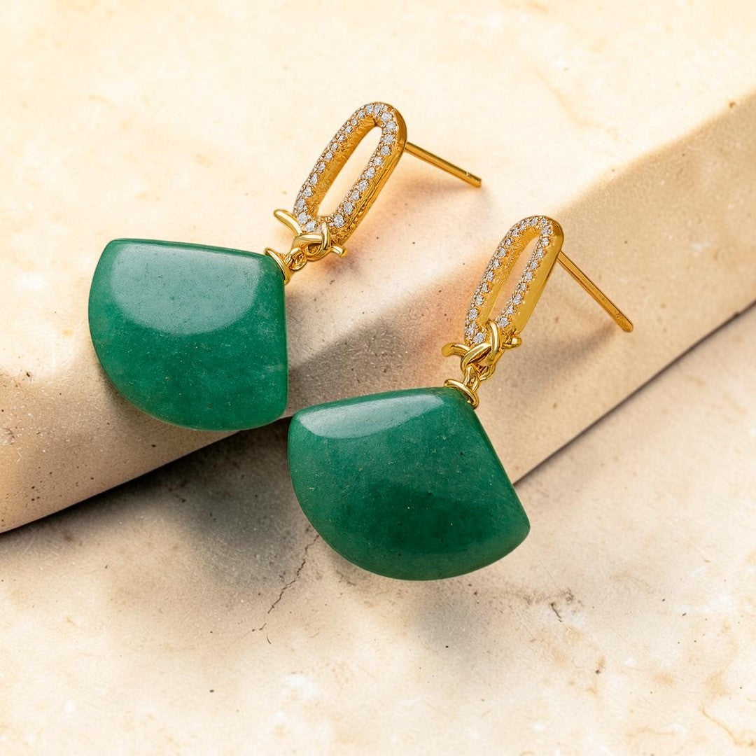 Boucles d'Oreilles Pendantes Demi-Lune Équilibre Intérieur en Pierre Naturelle