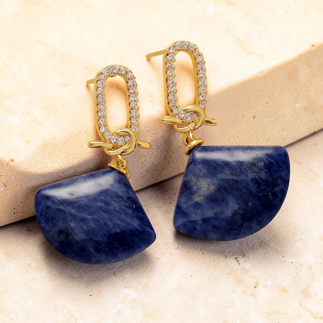 Boucles d'Oreilles Pendantes Demi-Lune Équilibre Intérieur en Pierre Naturelle