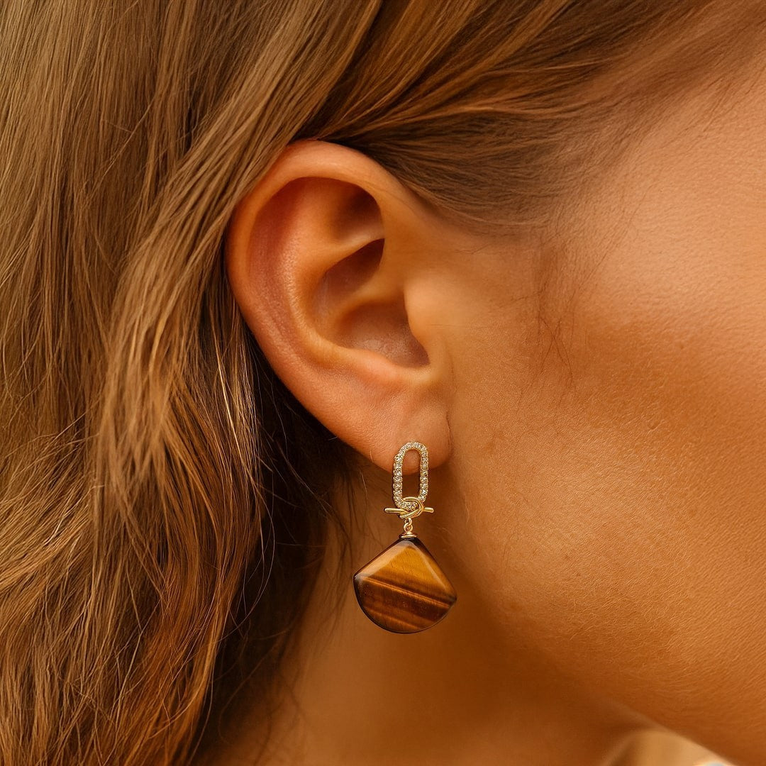 Boucles d'Oreilles Pendantes Demi-Lune Équilibre Intérieur en Pierre Naturelle