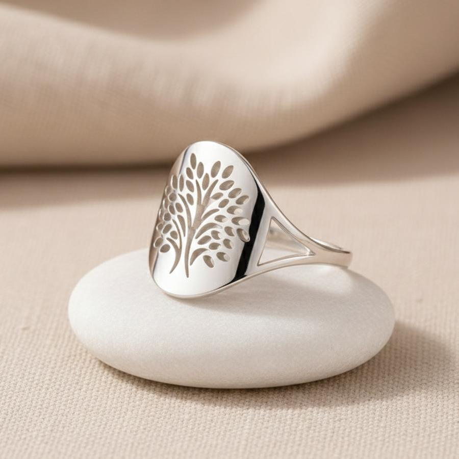 Bague Arbre des Chakras en Métal Finition Argent