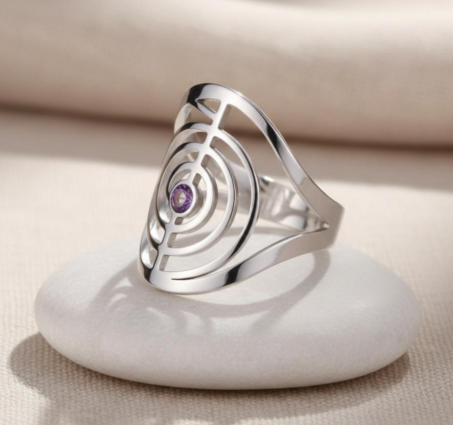 Bague Cho Ku Rei Ajustable en Acier Inoxydable & Zircon Violet