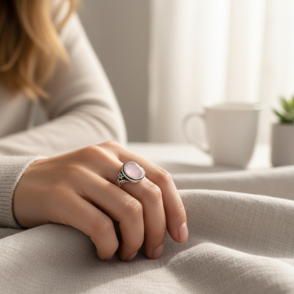 Bague “Douceur d’Amour” en Quartz Rose – Harmonie Émotionnelle & Élégance Délicate