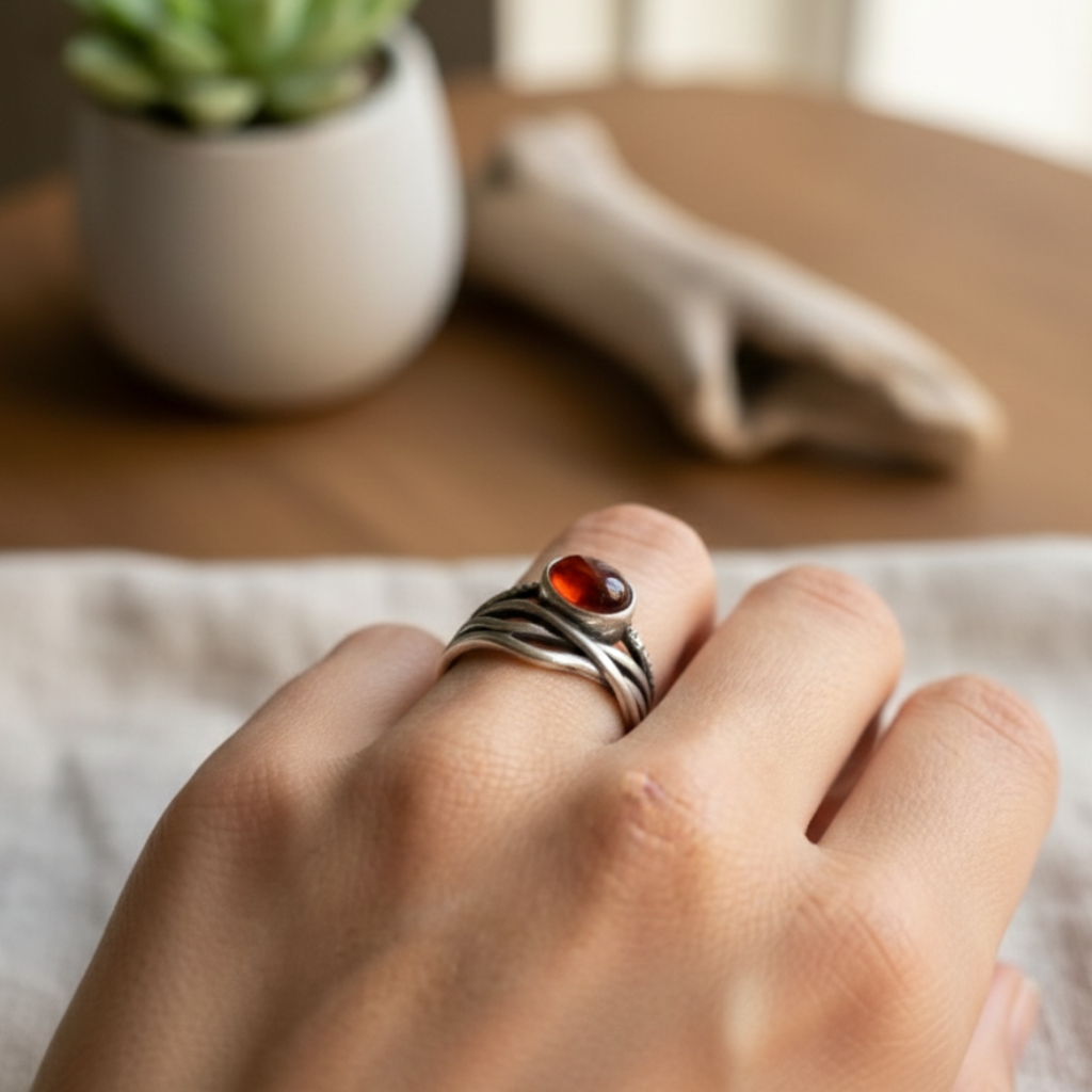 Bague “Prema” en Grenat Orange – Vitalité Symbolique & Élégance Lumineuse