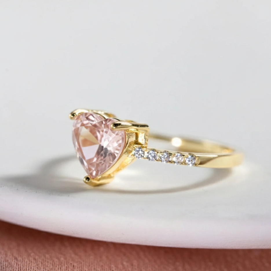 Bague Cœur en Quartz Rose “Tendresse Infinie” – Bague ajustable