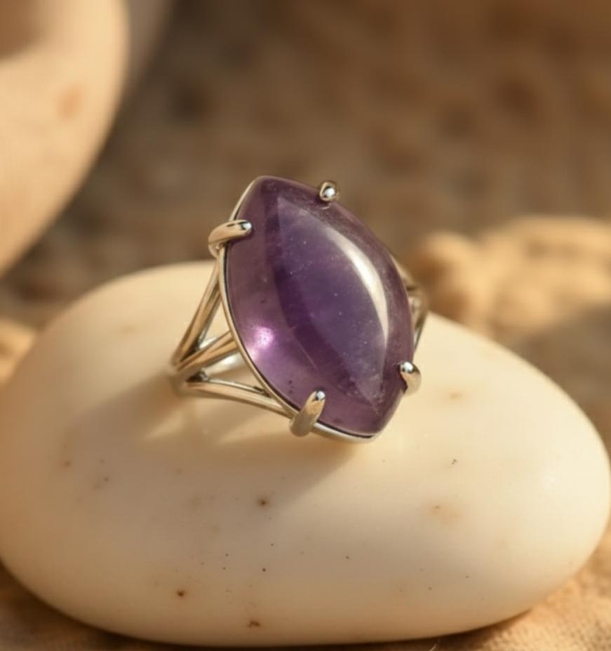 Bague Vision en Pierre Naturelle & Acier Inoxydable Ajustable