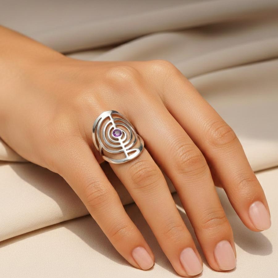 Bague Cho Ku Rei Ajustable en Acier Inoxydable & Zircon Violet