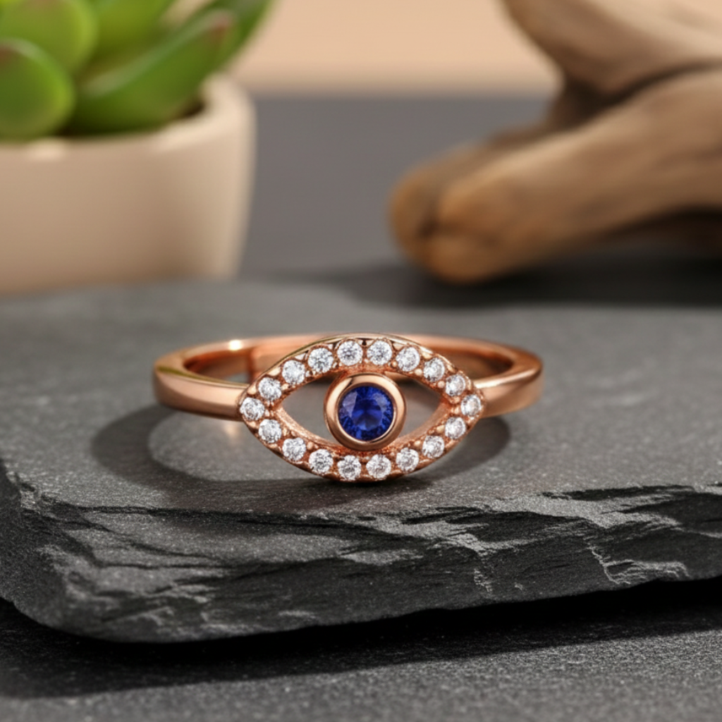 Bague “Mauvais Œil” Ajustable – Symbole de Protection & Élégance Lumineuse