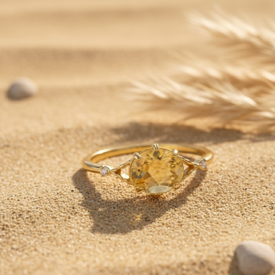 Bague Citrine “Rayon de Joie” – Pierre naturelle & plaqué or
