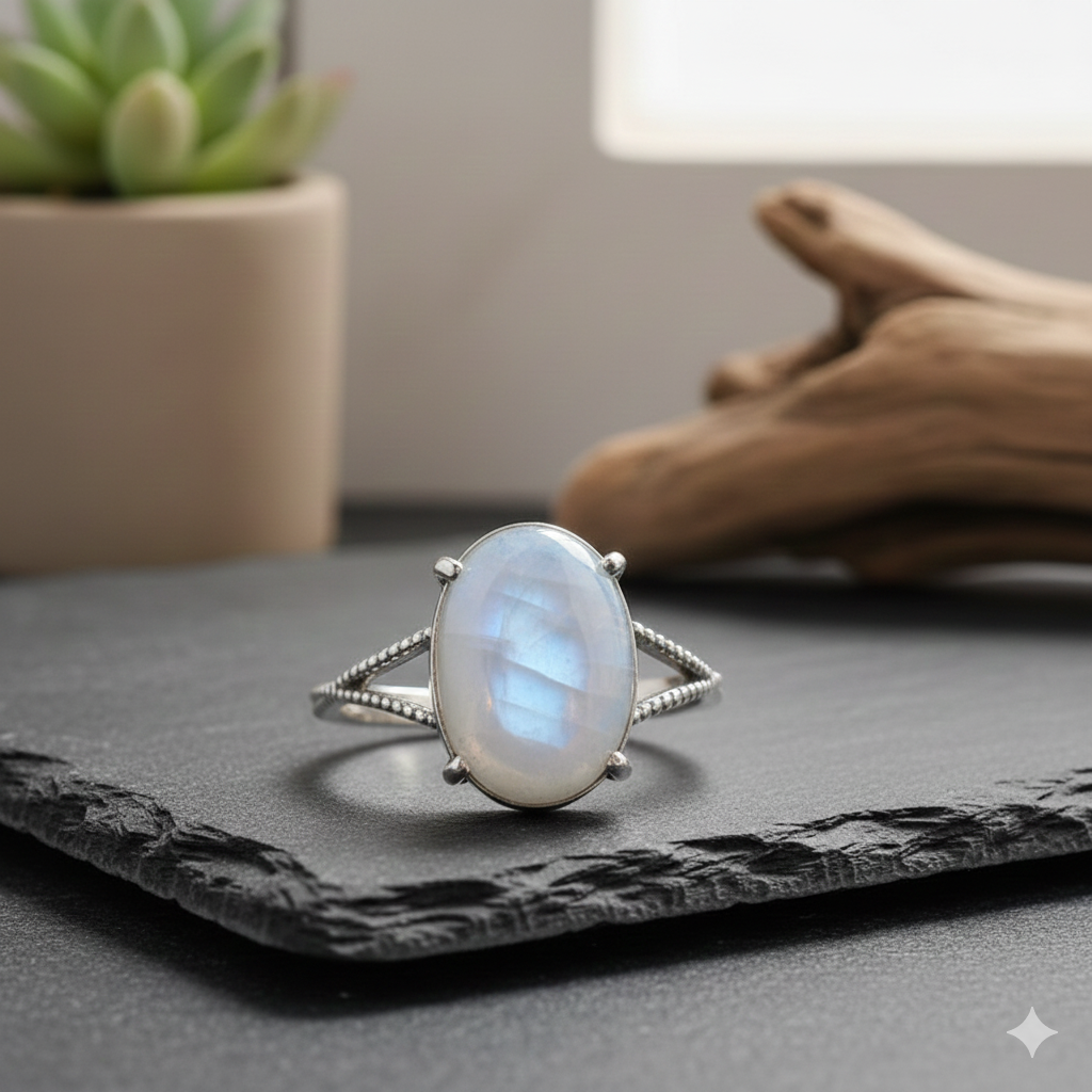 Bague “Clarté de l’Âme” en Pierre de Lune – Intuition & Sérénité Intérieure