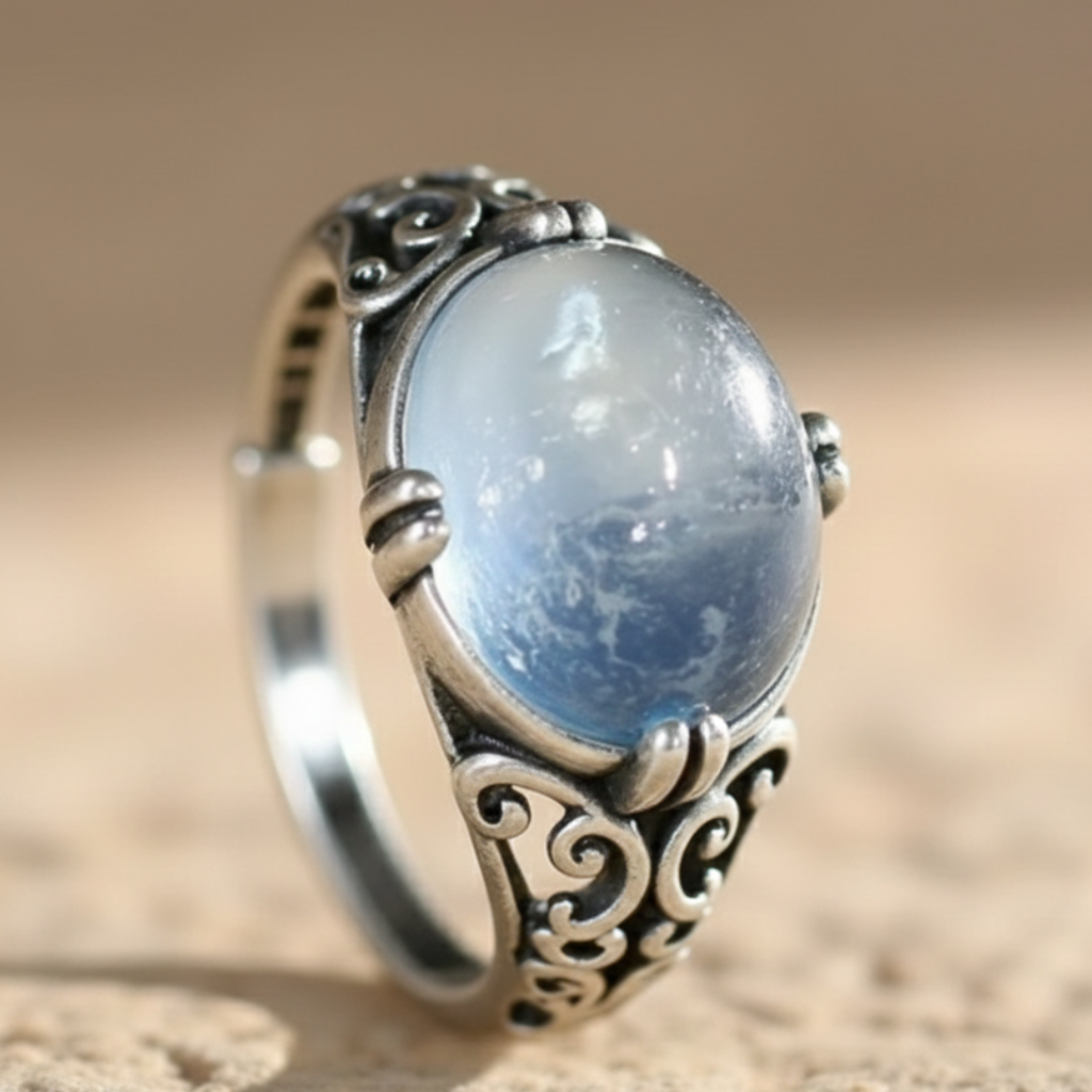 Bague Aigue-Marine “Voix de l’Âme” – Argent – Bague ajustable