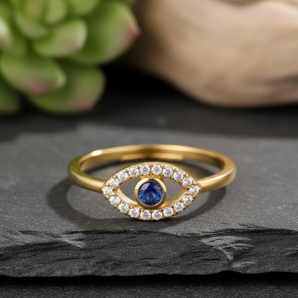 Bague “Mauvais Œil” Ajustable – Symbole de Protection & Élégance Lumineuse