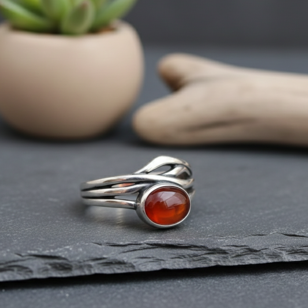 Bague “Prema” en Grenat Orange – Vitalité Symbolique & Élégance Lumineuse