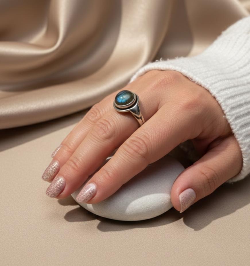Bague Divya en Labradorite Naturelle & Argent Sterling 925