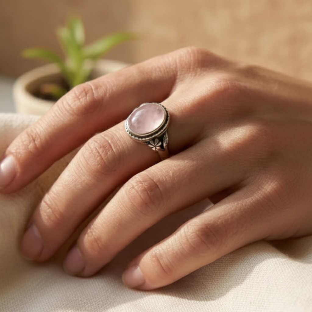 Bague “Douceur d’Amour” en Quartz Rose – Harmonie Émotionnelle & Élégance Délicate