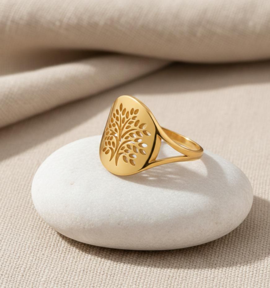 Bague Arbre des Chakras en Métal Finition Argent