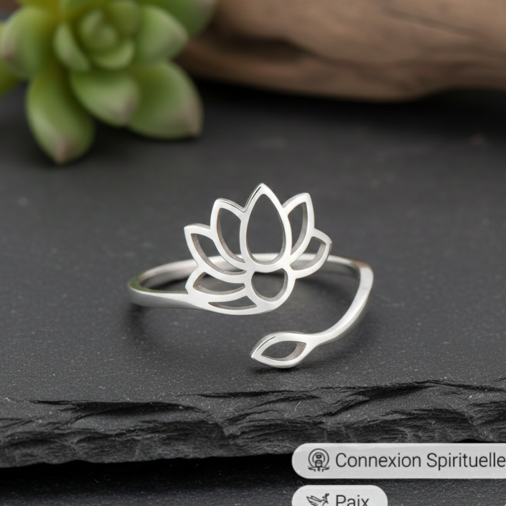 Bague Lotus Sacré Réglable – Symbole d’Élévation & Sérénité