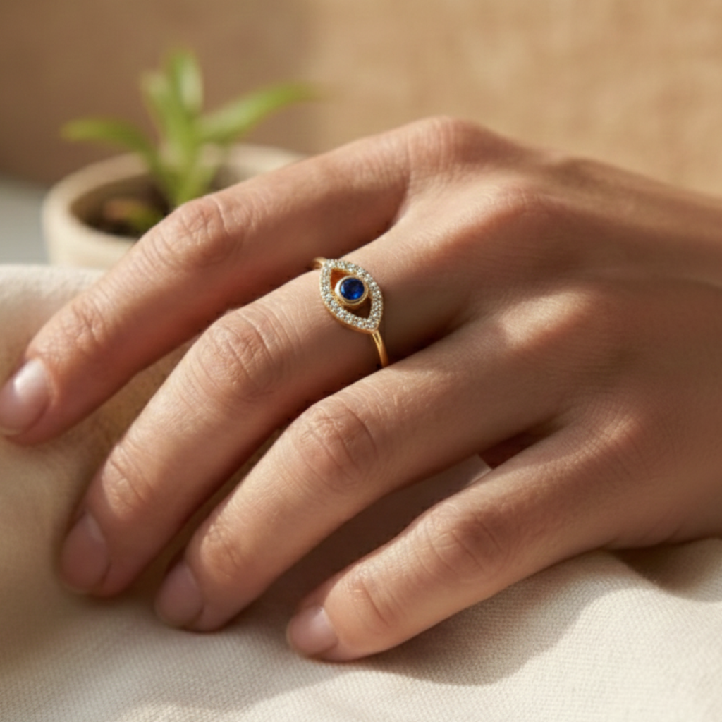 Bague “Mauvais Œil” Ajustable – Symbole de Protection & Élégance Lumineuse