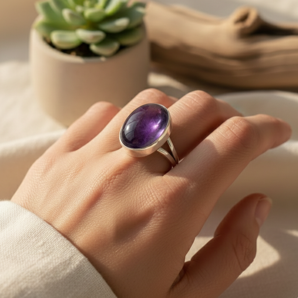 Bague “Shanti” en Améthyste – Calme Intérieur & Élégance Apaisante