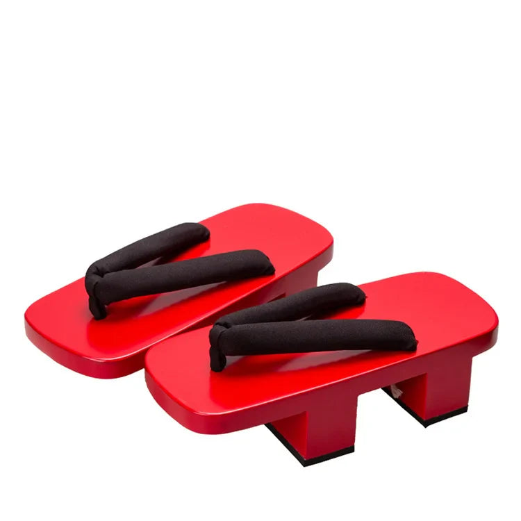 Geta Japonaise Rouge Solide en Bois Naturel