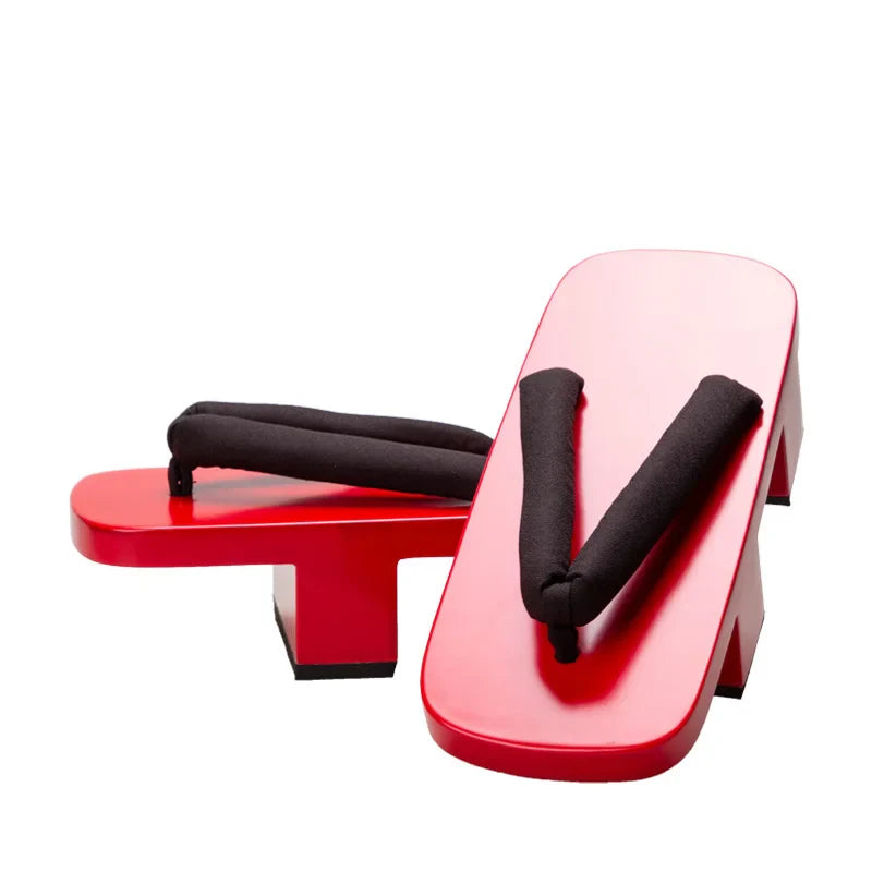 Geta Japonaise Rouge Solide en Bois Naturel