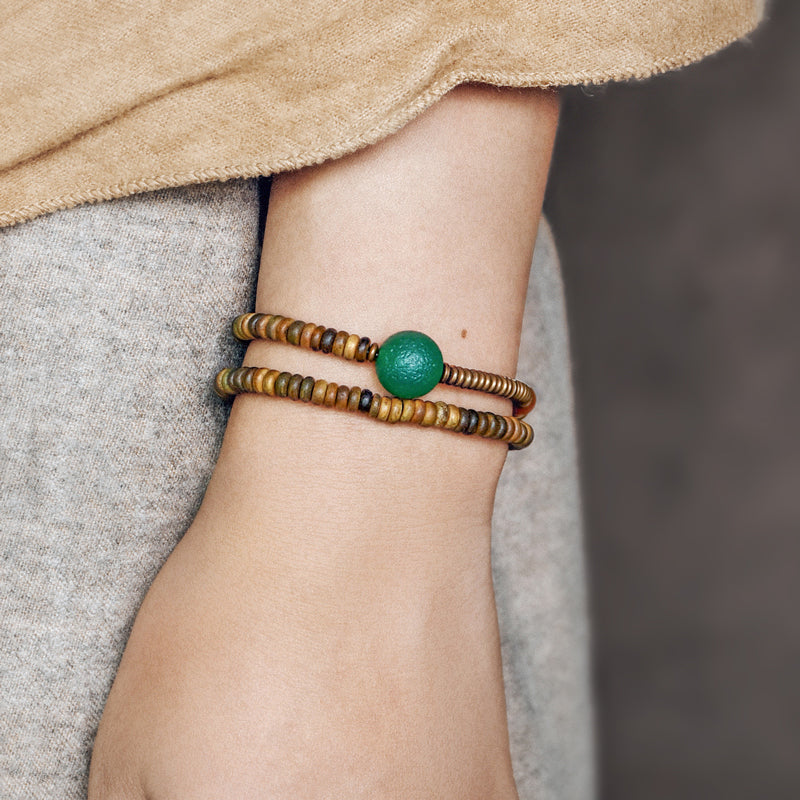 Bracelet cuivre tibétain jade rouge & verawood – énergie & style naturel