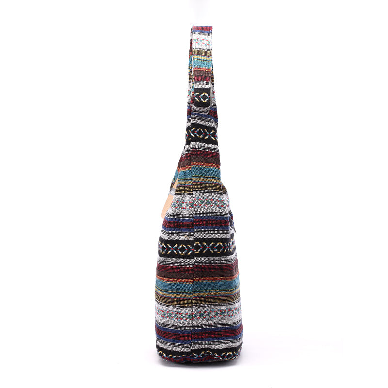 Sac à bandoulière femme en tissu tissé rétro – Polyester – 30 cm