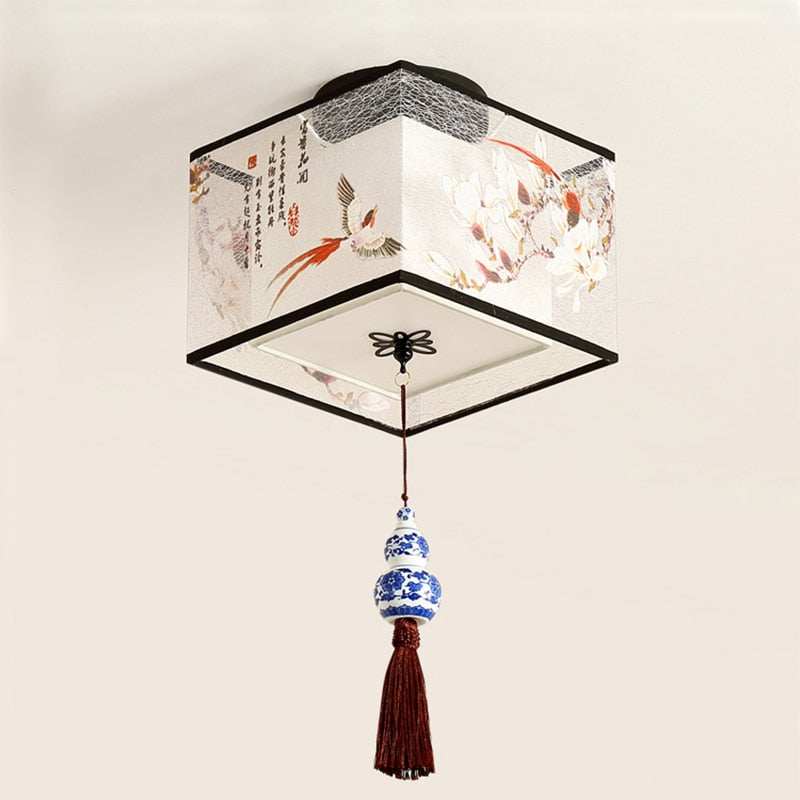 Lampe Japonaise Traditionnelle en Métal, Bois & Tissu – Lumière Zen d’Intérieur