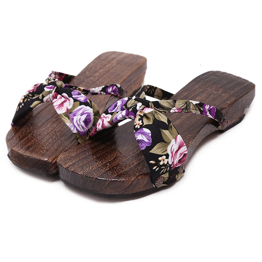 Sabot Geta Stylé en Bois Naturel & Caoutchouc