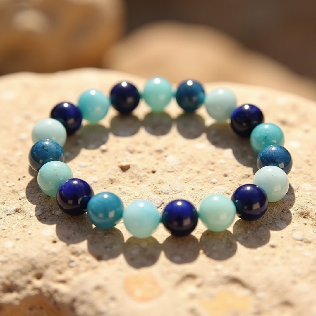 Bracelet Océan en Amazonite, Lapis Lazuli, Aigue-Marine & Apatite