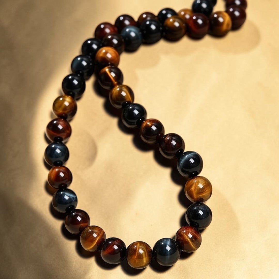 Collier Oeil Multiple en Oeil de Tigre, Oeil de Faucon & Oeil de Taureau