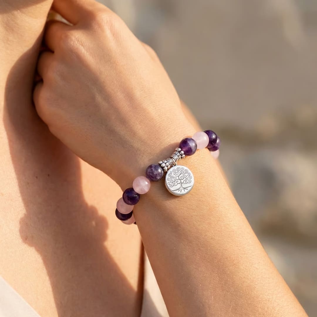Bracelet Amour & Spiritualité en Améthyste & Quartz Rose