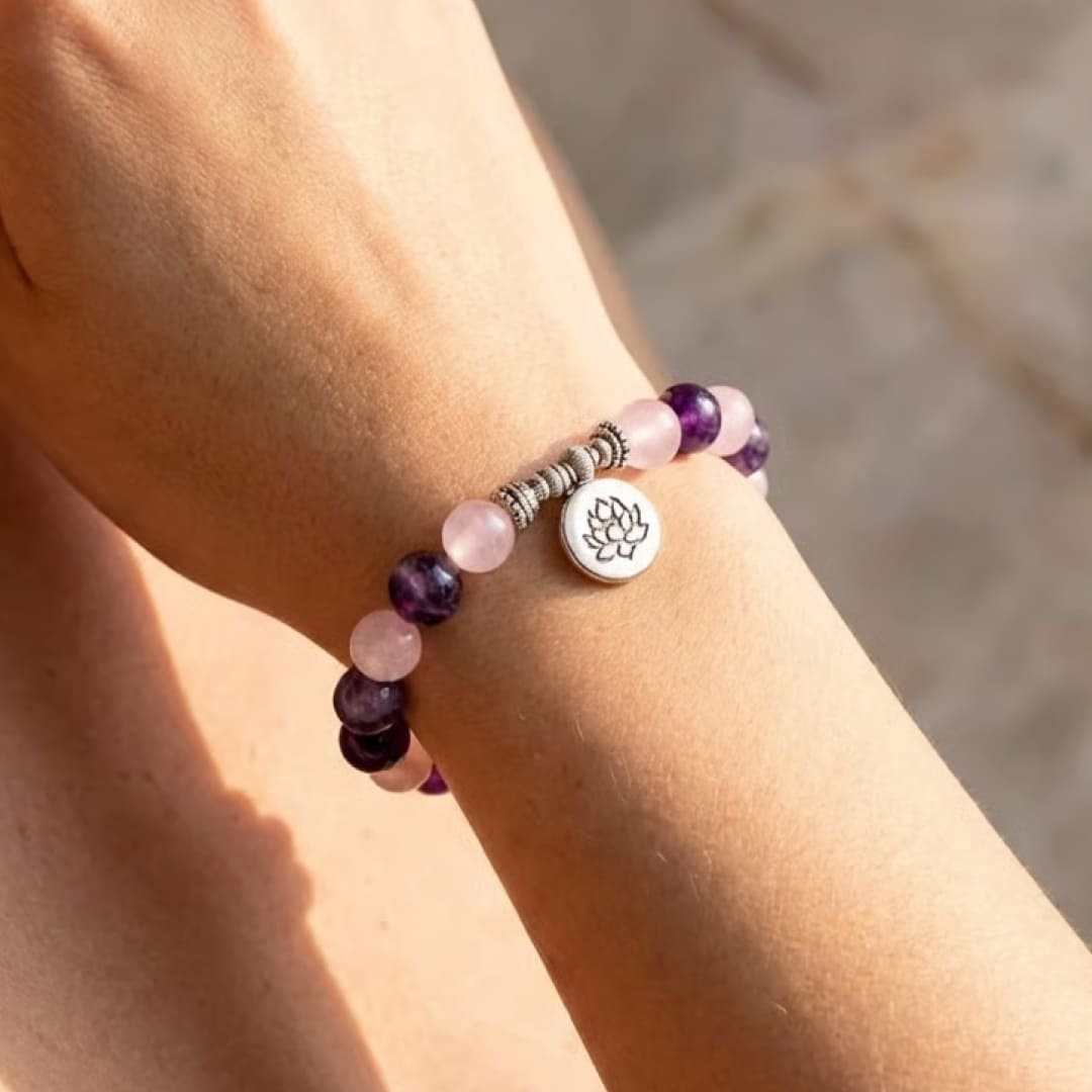 Bracelet Amour & Spiritualité en Améthyste & Quartz Rose