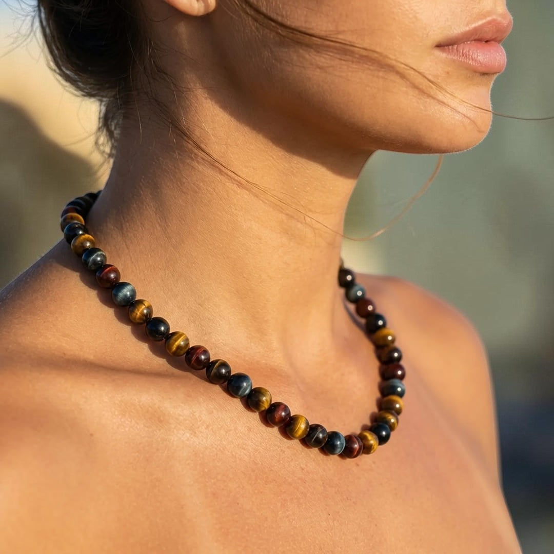 Collier Oeil Multiple en Oeil de Tigre, Oeil de Faucon & Oeil de Taureau