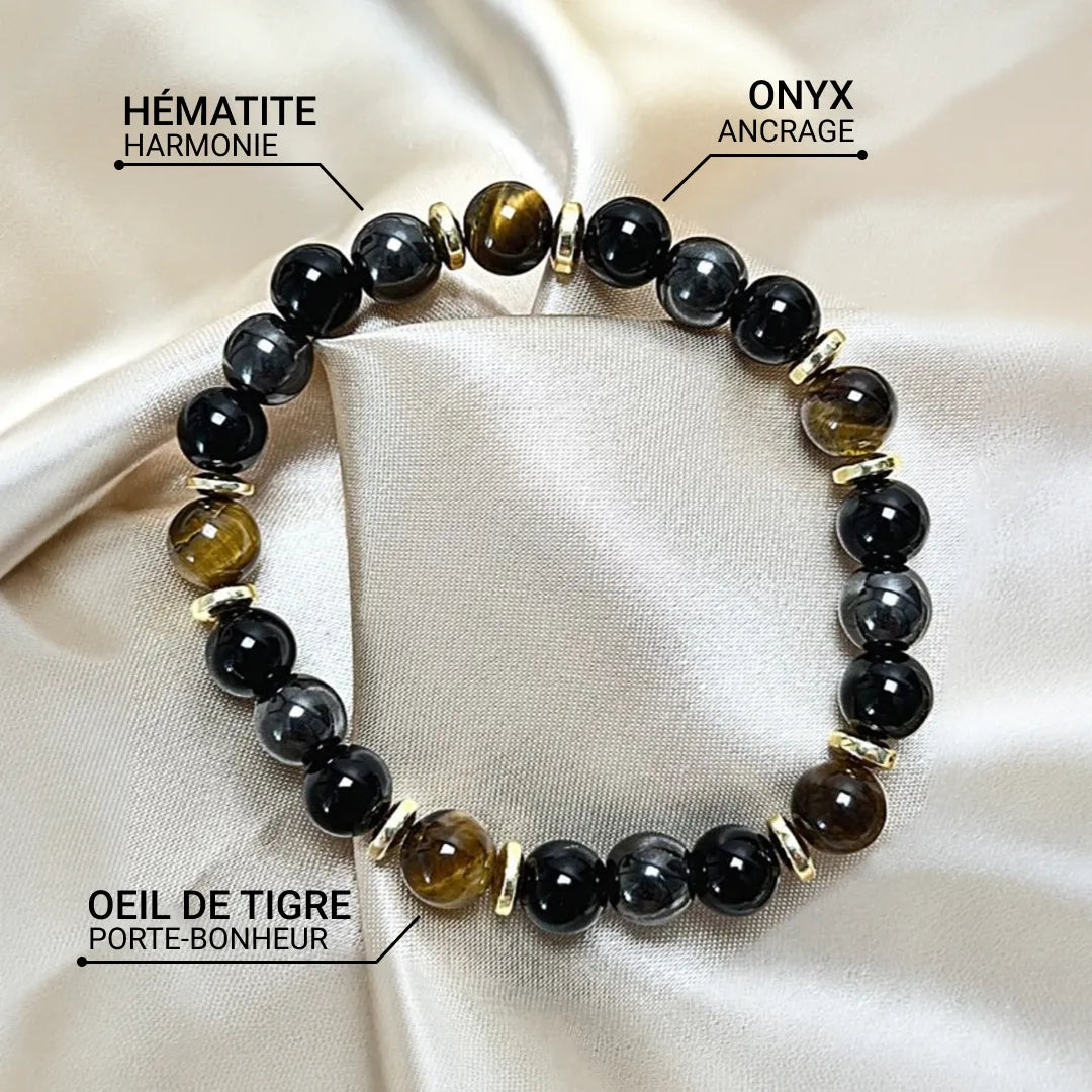 Bracelet Confiance & Protection en Oeil de Tigre, Hématite & Onyx