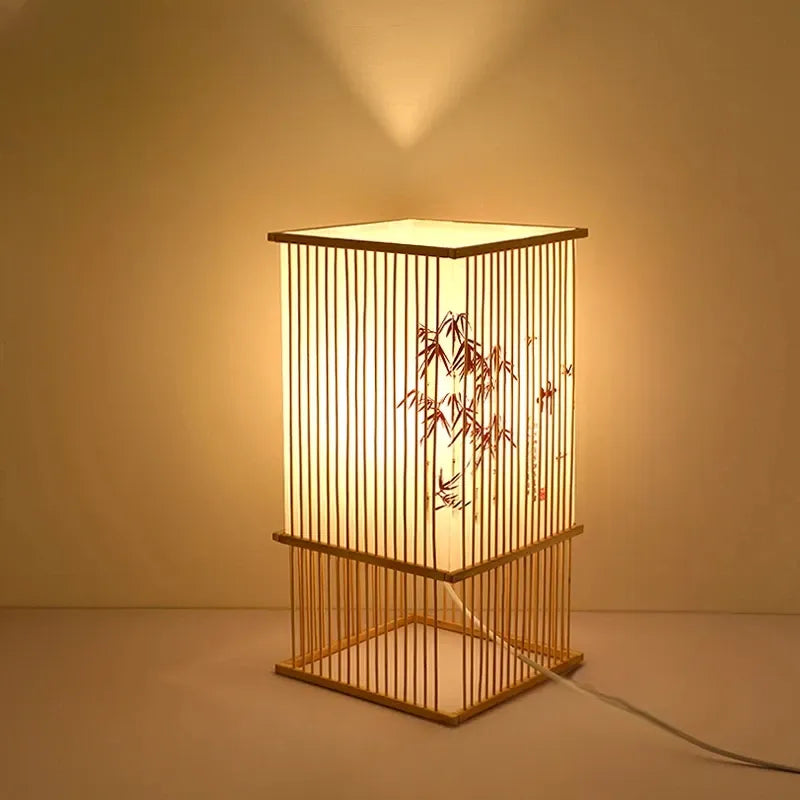 Lampe Japonaise à Poser en Bambou Naturel, Lumière Douce & Ambiance Zen