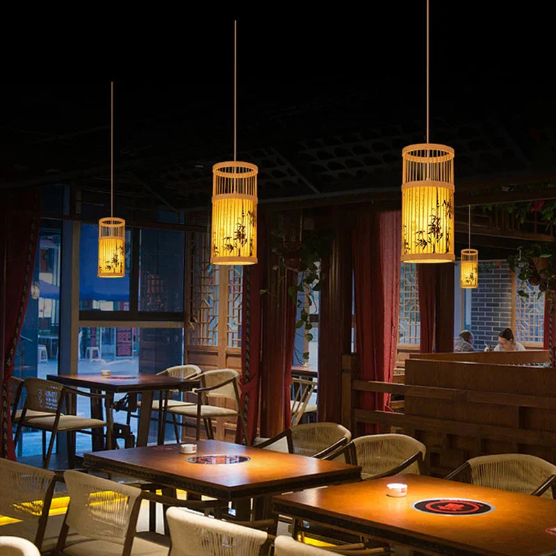 Lampe Suspendue Japonaise en Bambou à Motifs