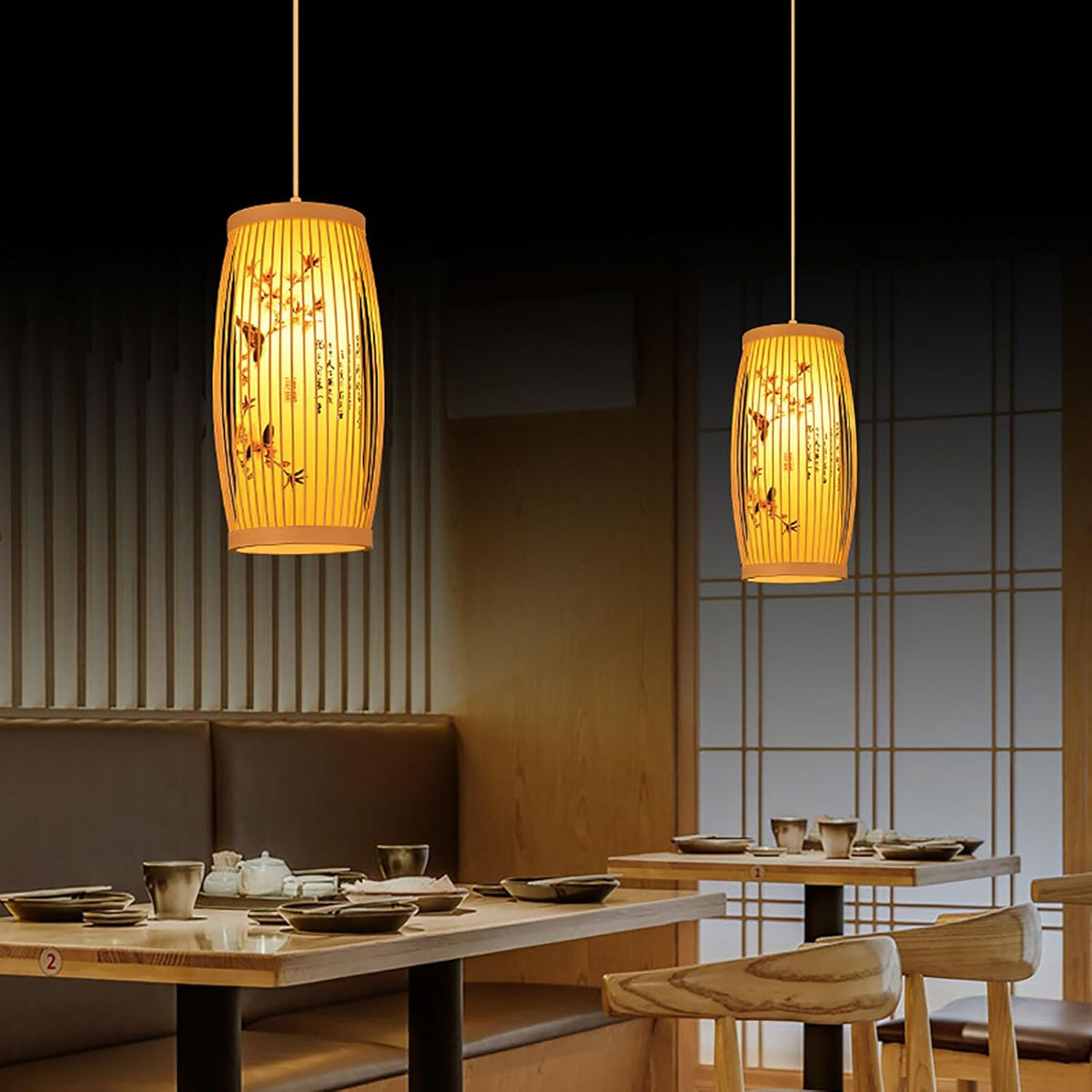 Lampe Suspendue Japonaise Fleurie en Bambou