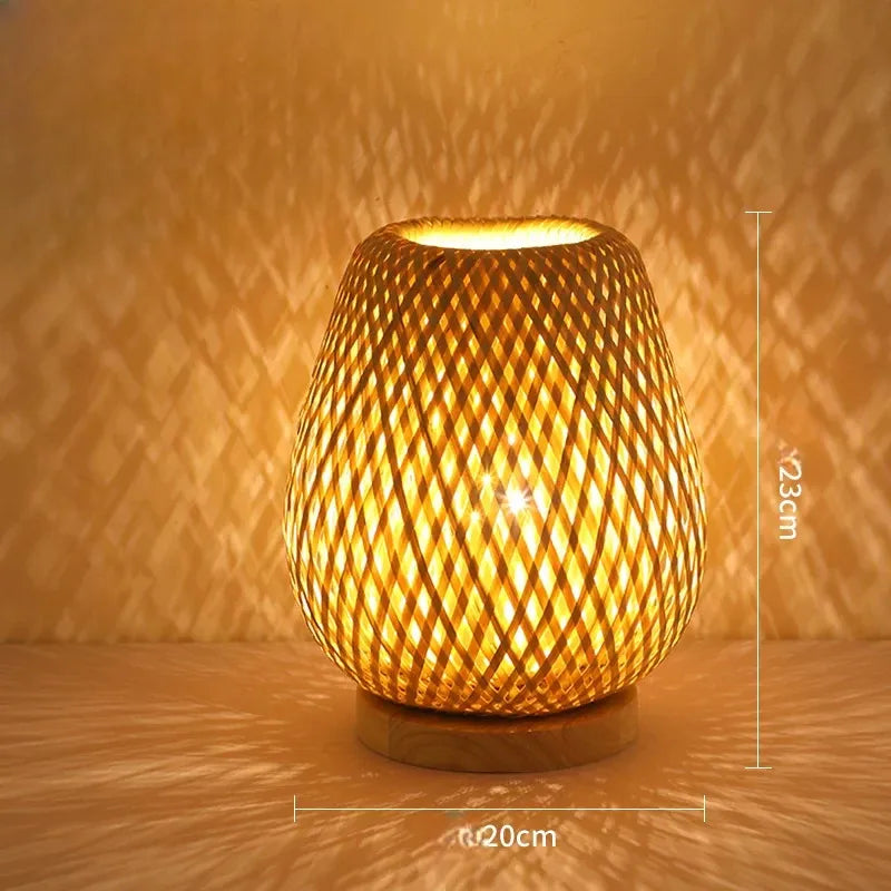 Lampe de Table Japonaise Zen en Bambou Naturel, Lumière Douce et Chaleureuse