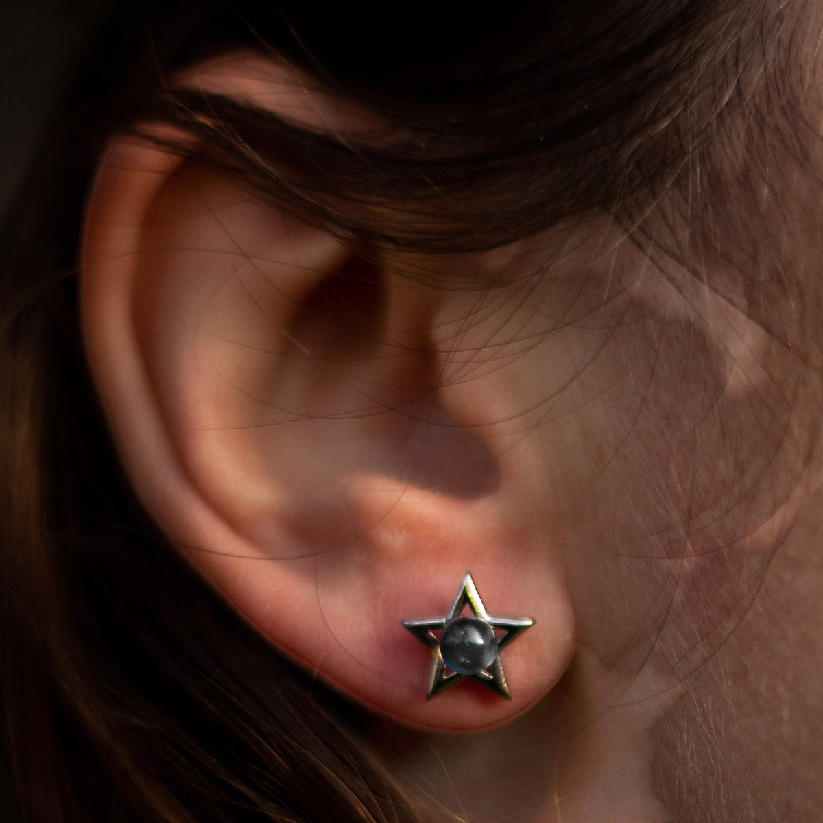 Boucles d'Oreilles Lune Étoile en Labradorite & Argent