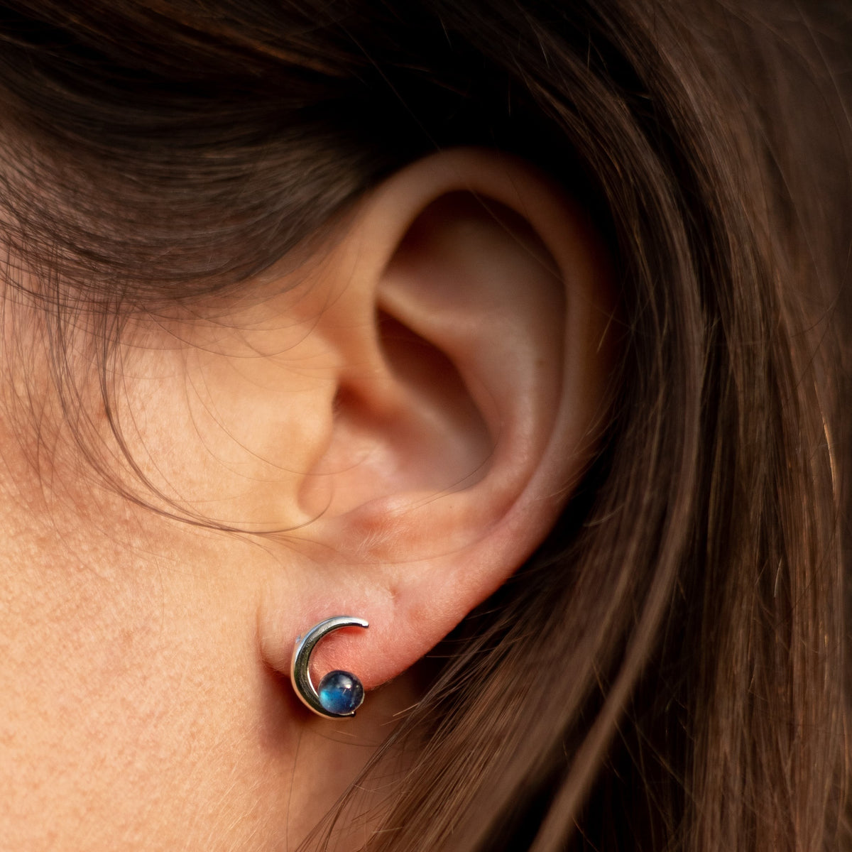 Boucles d'Oreilles Lune Étoile en Labradorite & Argent