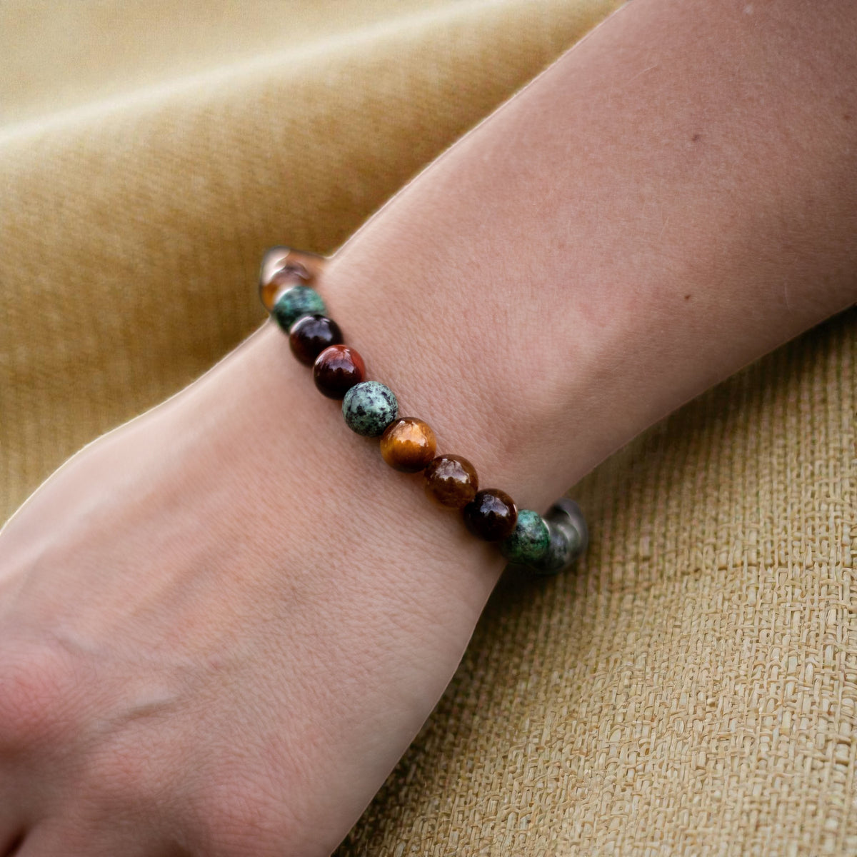 Bracelet Énergies Protectrices en Oeil de Tigre, Oeil de Taureau & Turquoise Africaine