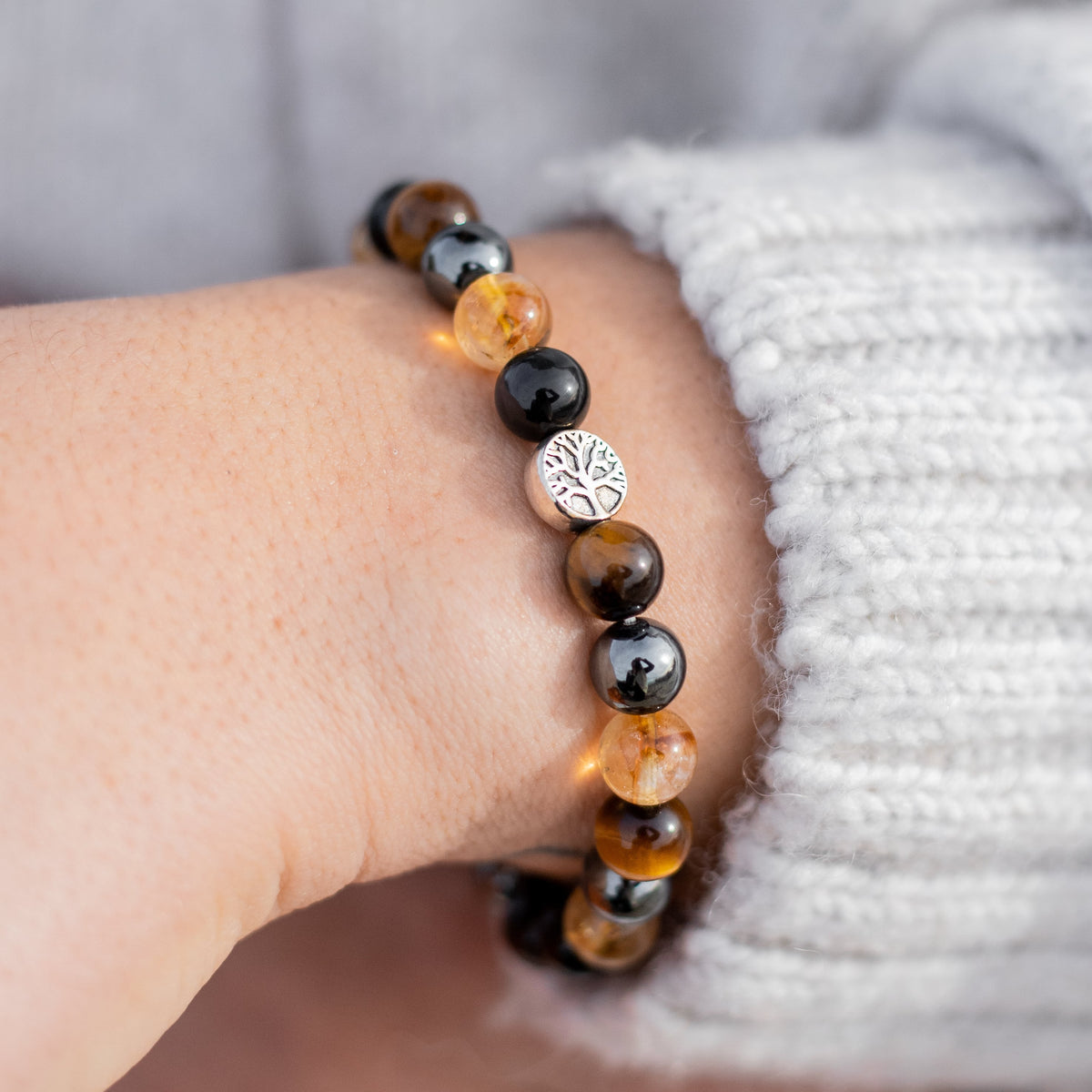 Bracelet Force & Lumière en Oeil de Tigre, Citrine, Hématite & Obsidienne