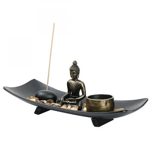 Porte-Encens Zen Bouddha avec Plateau Décoratif