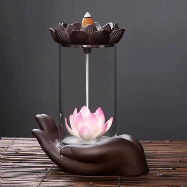 Fontaine à Encens Cascade Fleur de Lotus avec Cloche Protectrice