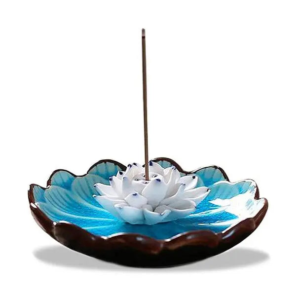 Porte-Encens Lotus Sacré en Céramique Émaillée
